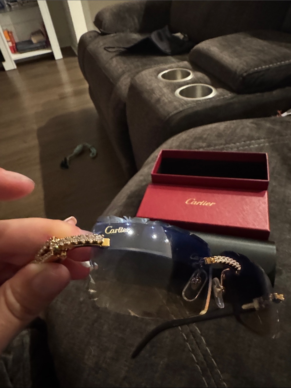 Cartier Rimless Sunglasses with Gold Crystal Temples - Blue Gradient